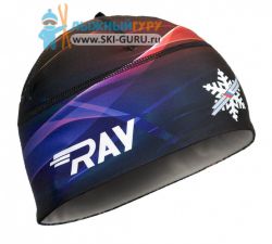 Лыжная шапка RAY, термобифлекс, цвет черный/белый/фиолетовый/красный, рисунок Снежинка, размер M