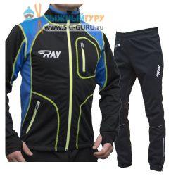 Лыжный костюм RAY, модель Star (Unisex), цвет черный/синий желтый шов (штаны с кантом) размер 42 (XXS)